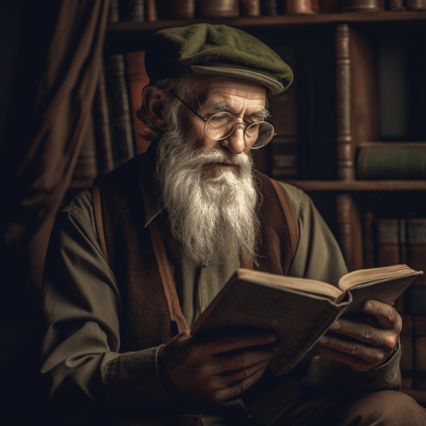 Old man is rading a book